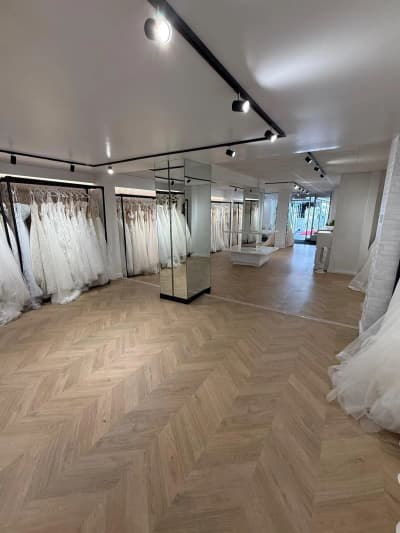 Herringbone floors and wedding dress rails at the Cleveleys boutique