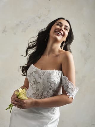 Rebecca Ingram fit and flare wedding dress “Goldie” at Bridal by Brittany Ann, Cleveleys — fabric detail