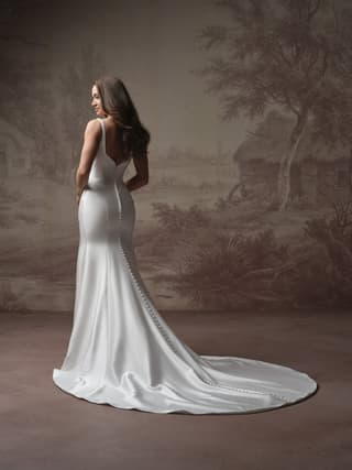 Rebecca Ingram fit and flare wedding dress “Pamela” at Bridal by Brittany Ann, Cleveleys — back & side